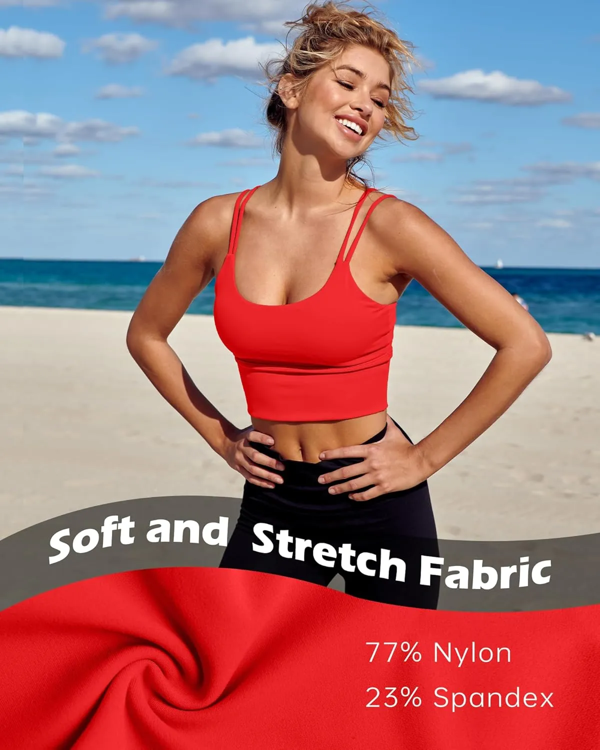 Everrysea Sports Bras for Women High Support Longline Workout Tank Tops Built in Bra Strappy Yoga Padded Crop Top