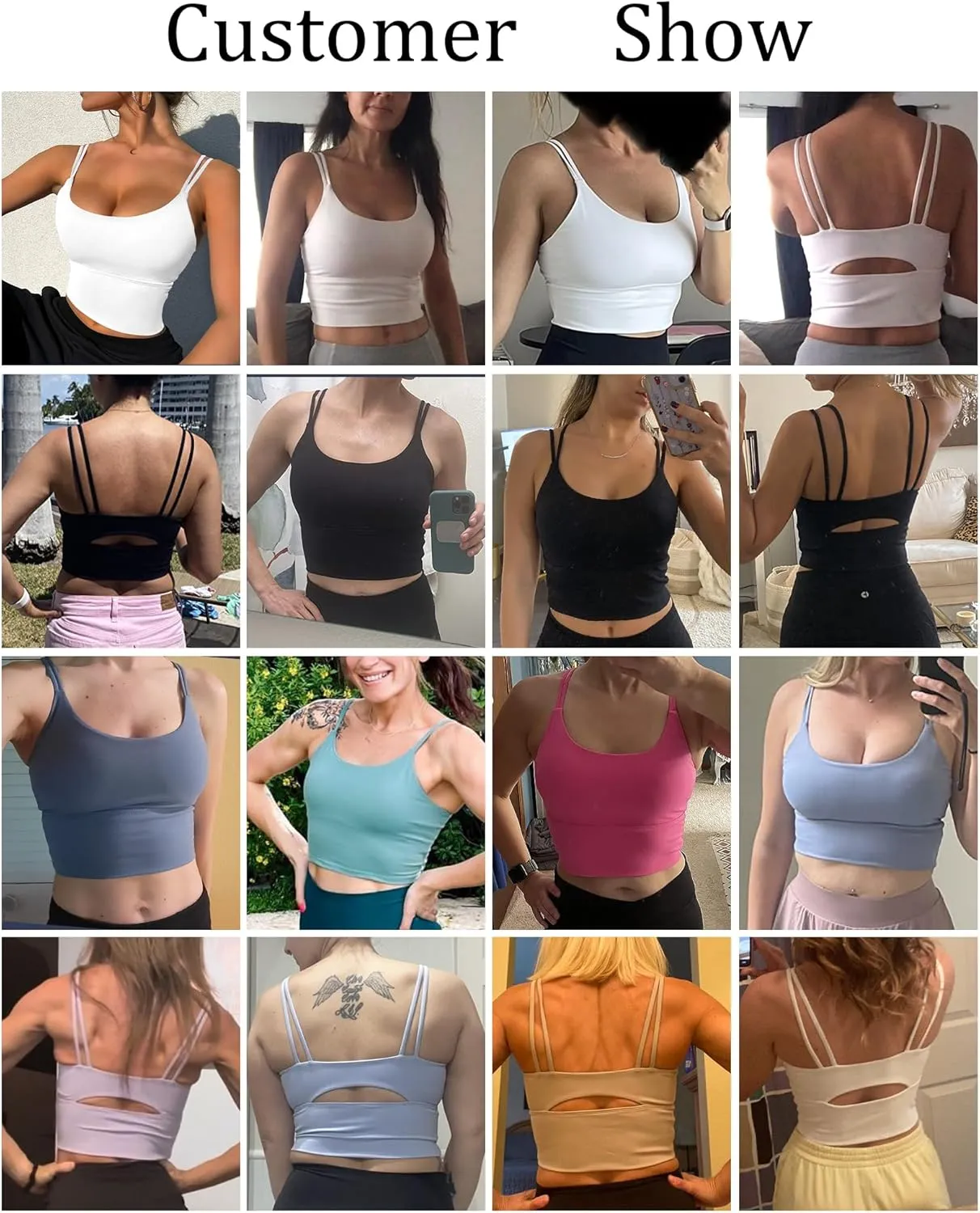 Everrysea Sports Bras for Women High Support Longline Workout Tank Tops Built in Bra Strappy Yoga Padded Crop Top