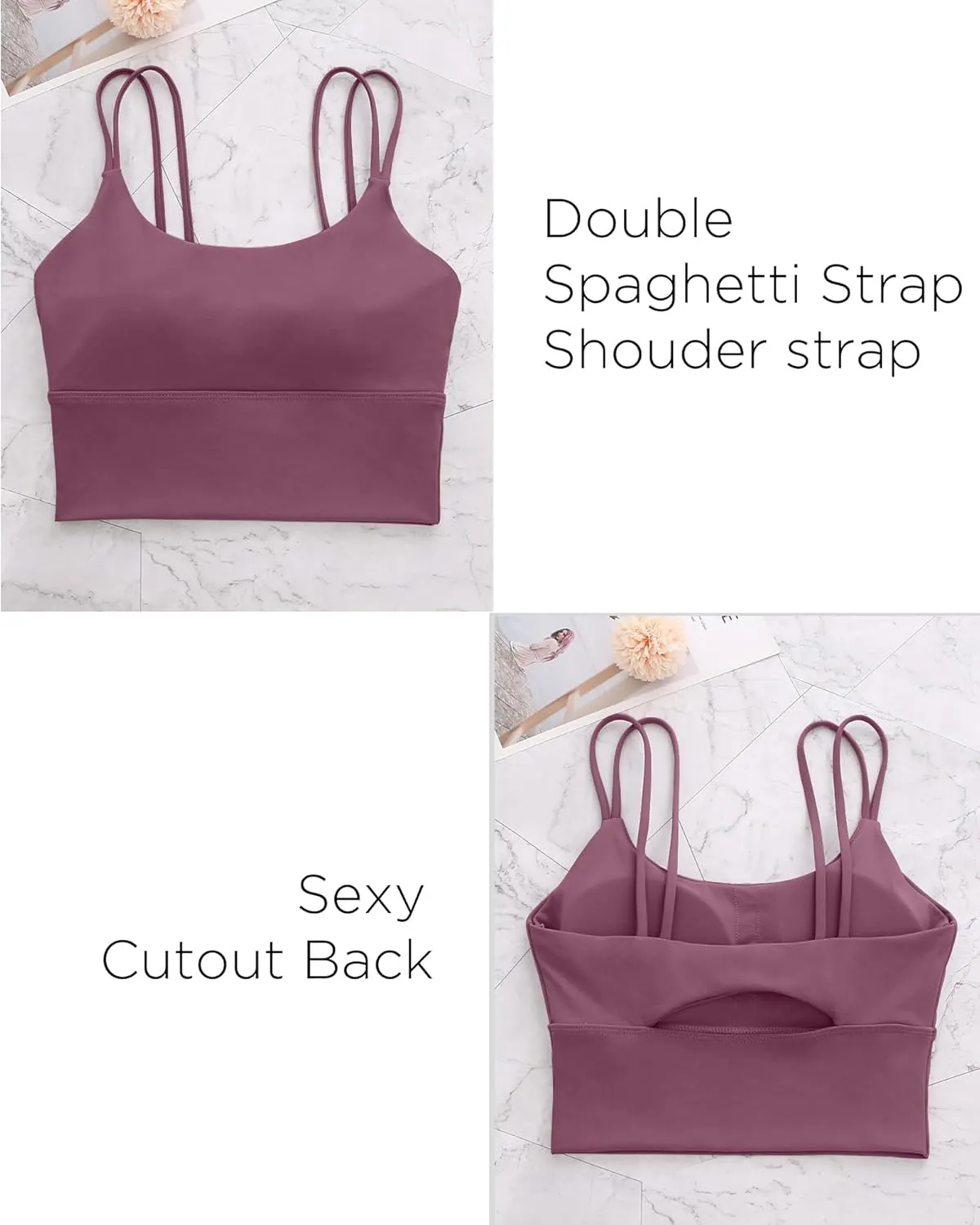 Everrysea Sports Bras for Women High Support Longline Workout Tank Tops Built in Bra Strappy Yoga Padded Crop Top