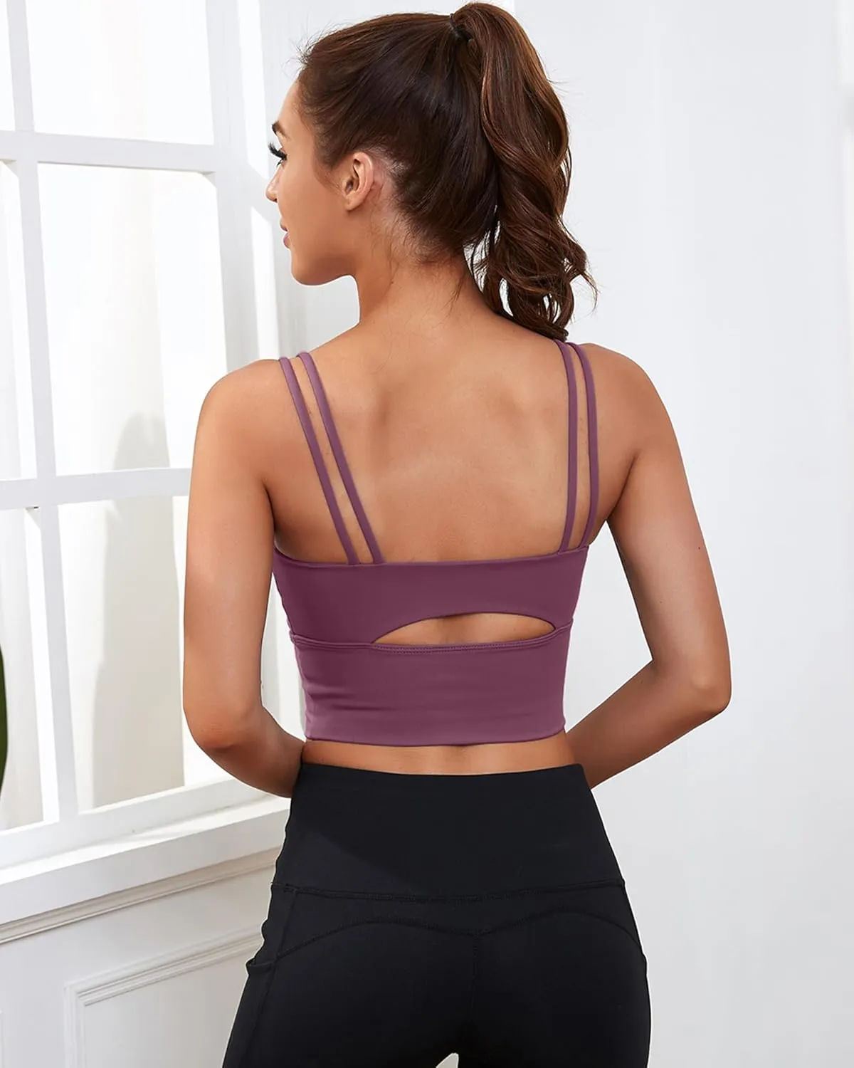 Everrysea Sports Bras for Women High Support Longline Workout Tank Tops Built in Bra Strappy Yoga Padded Crop Top
