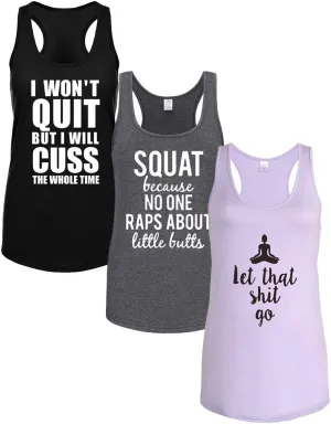 FANNOO Tank Tops for Women-Womens Funny Saying Fitness Workout Racerback Tank Tops Sleeveless Shirts