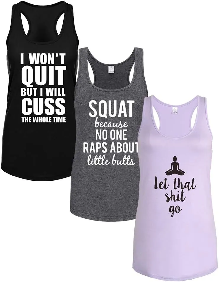 FANNOO Tank Tops for Women-Womens Funny Saying Fitness Workout Racerback Tank Tops Sleeveless Shirts
