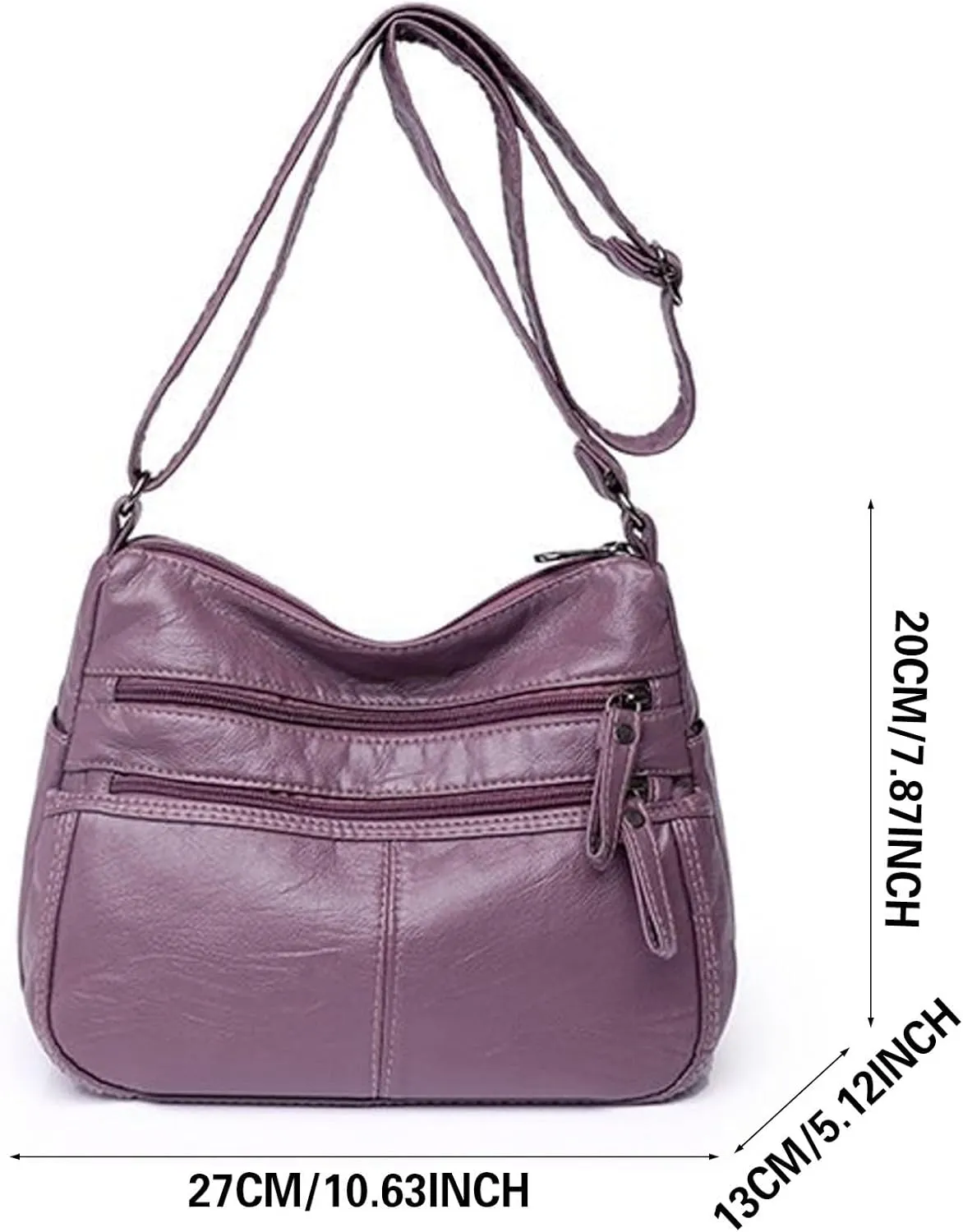 Fashion Casual Women's Retro Soft Leather Zipper Double Pocket Shoulder Messenger Bags Rustic Shoulder (Brown, One Size)