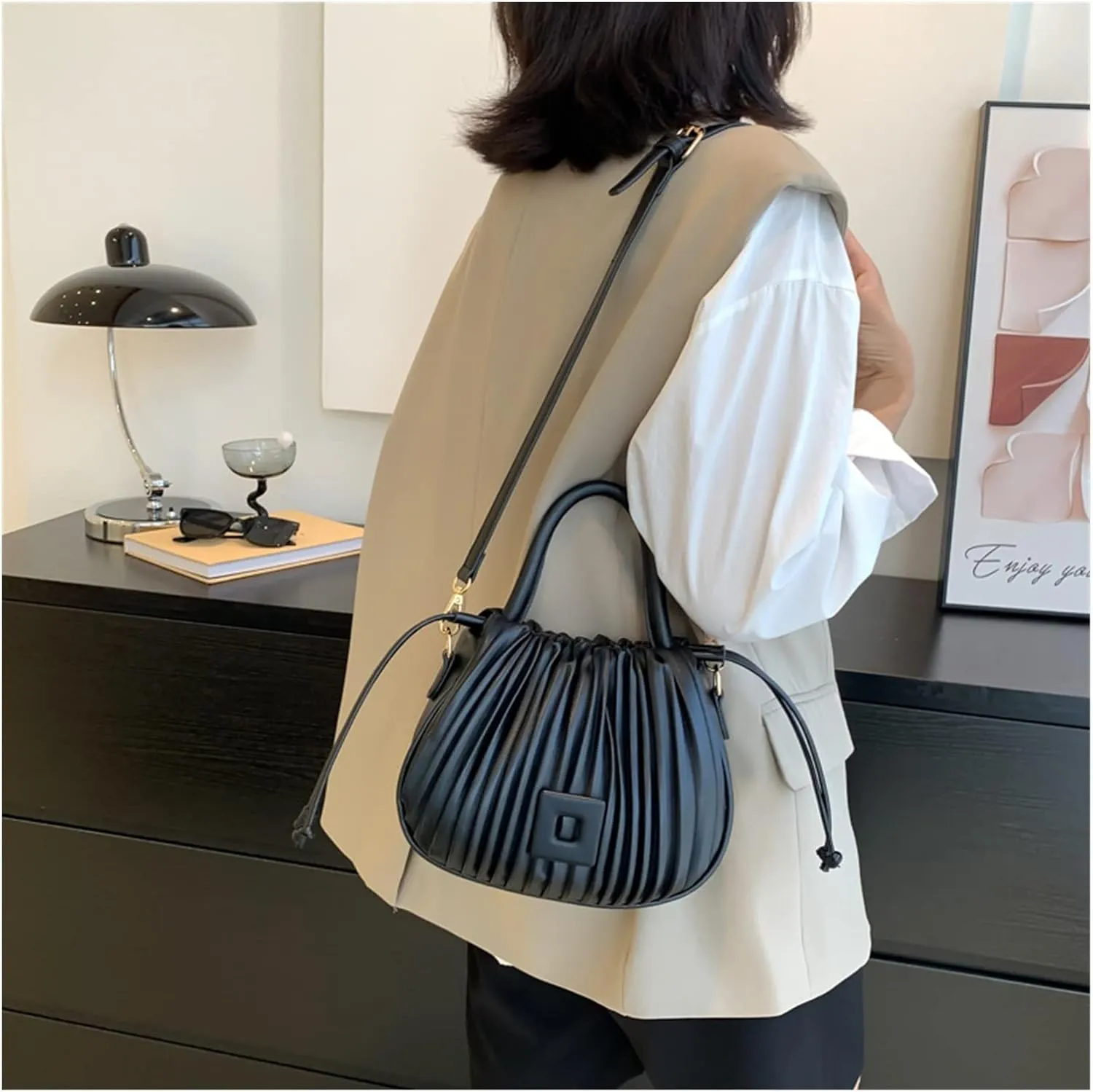 Fashion Handbags Women Shoulder Crossbody Bags For Women Tote PU Leather Bucket Bag(Brown)