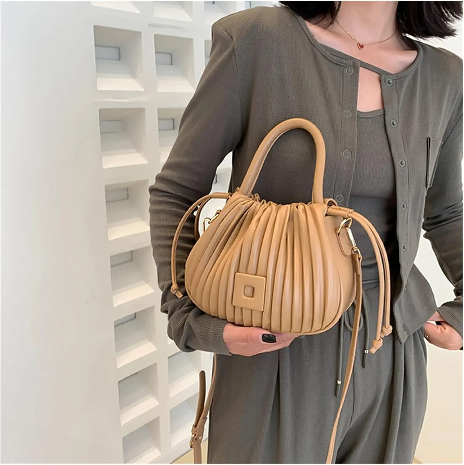 Fashion Handbags Women Shoulder Crossbody Bags For Women Tote PU Leather Bucket Bag(Brown)