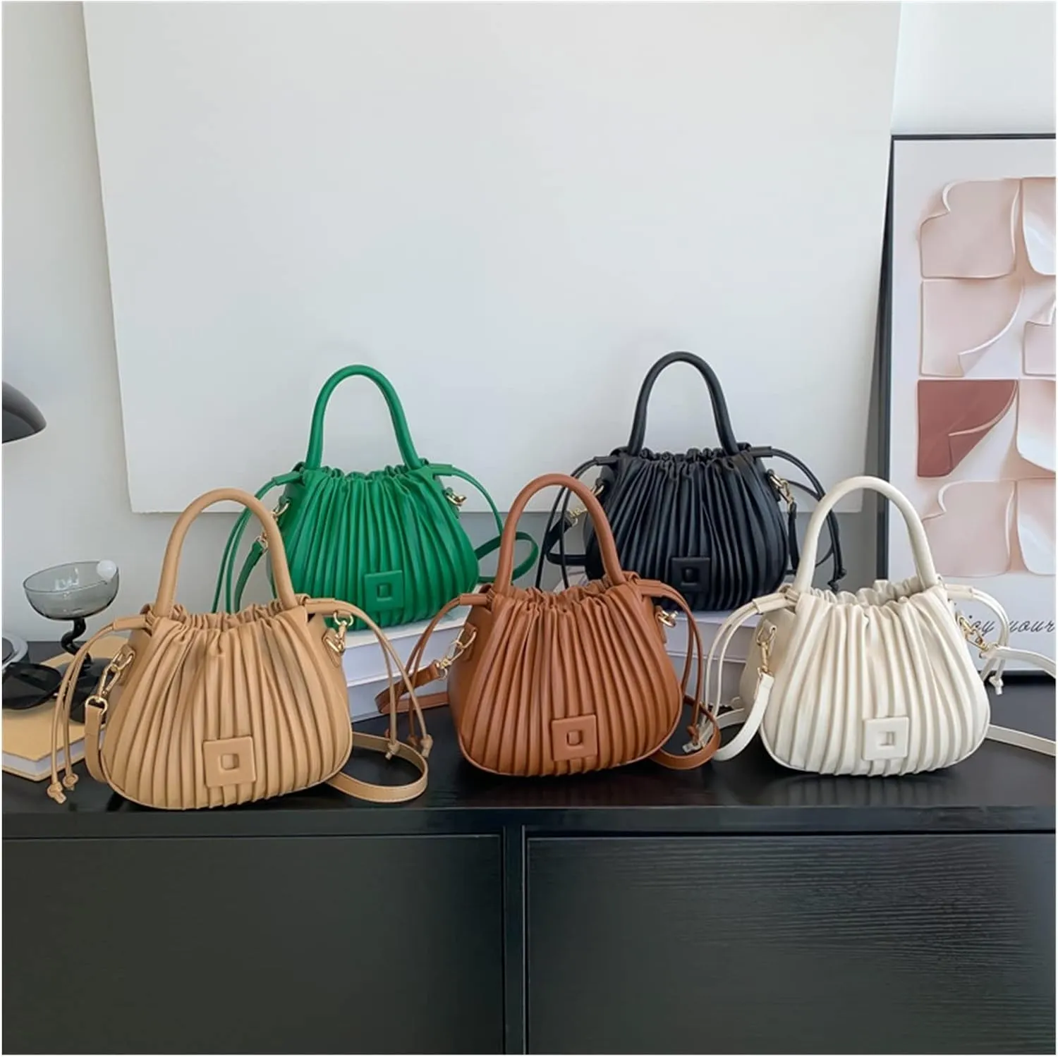 Fashion Handbags Women Shoulder Crossbody Bags For Women Tote PU Leather Bucket Bag(Brown)