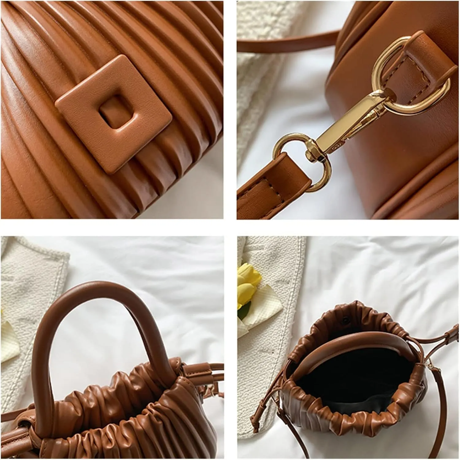 Fashion Handbags Women Shoulder Crossbody Bags For Women Tote PU Leather Bucket Bag(Brown)