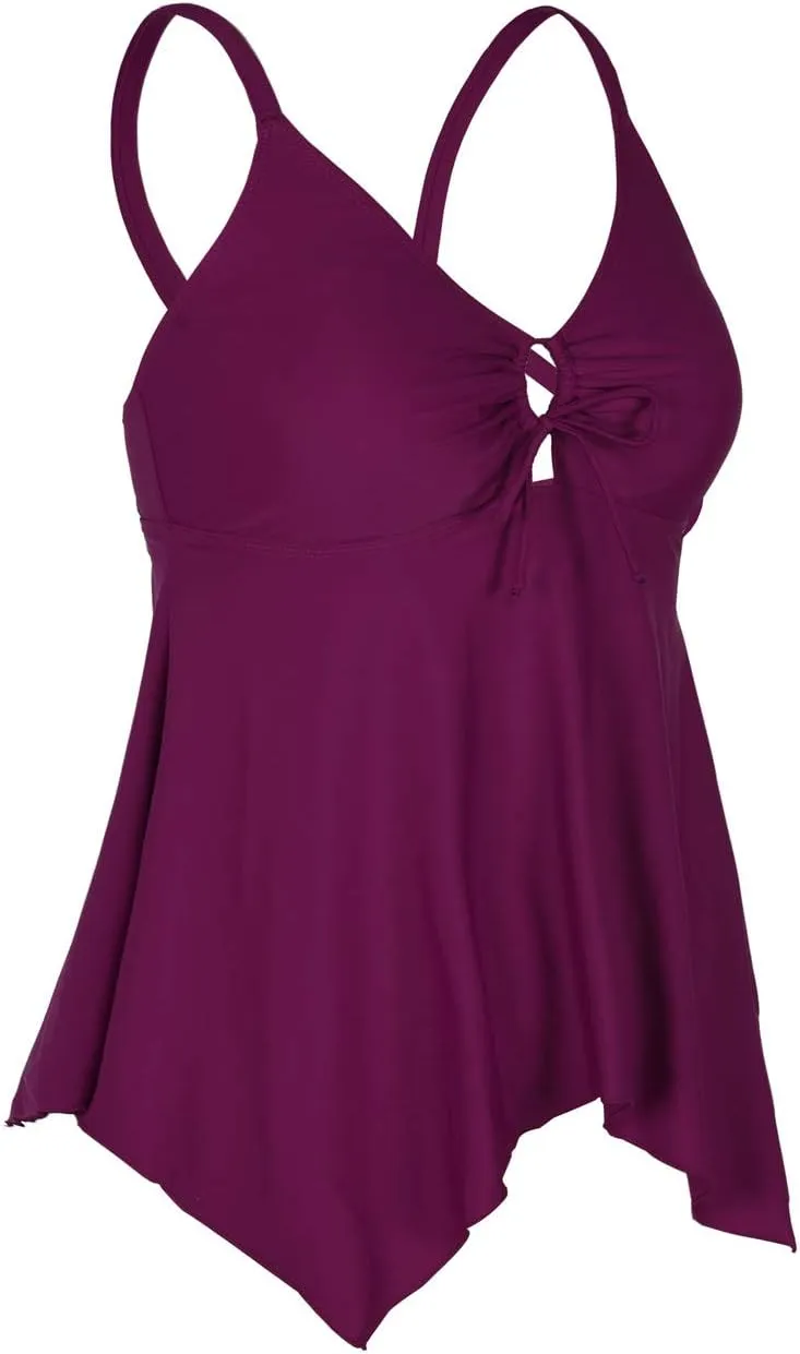 Firpearl Women's Tankini Swimsuits Modest Flowy Crossback Plus Size Bathing Suit Top