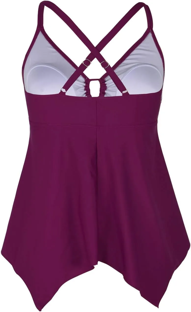 Firpearl Women's Tankini Swimsuits Modest Flowy Crossback Plus Size Bathing Suit Top