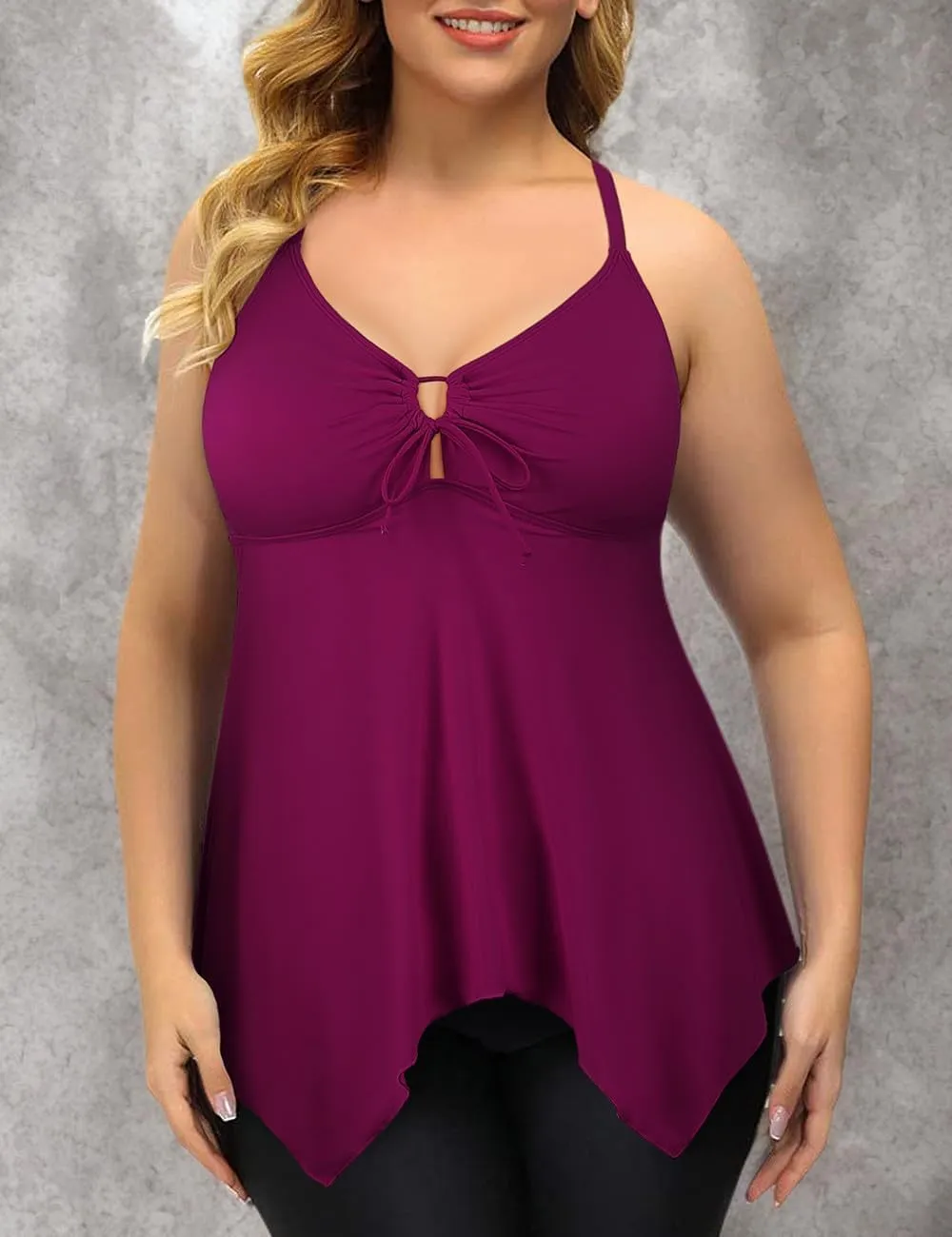 Firpearl Women's Tankini Swimsuits Modest Flowy Crossback Plus Size Bathing Suit Top