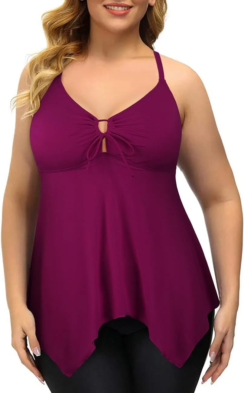 Firpearl Women's Tankini Swimsuits Modest Flowy Crossback Plus Size Bathing Suit Top