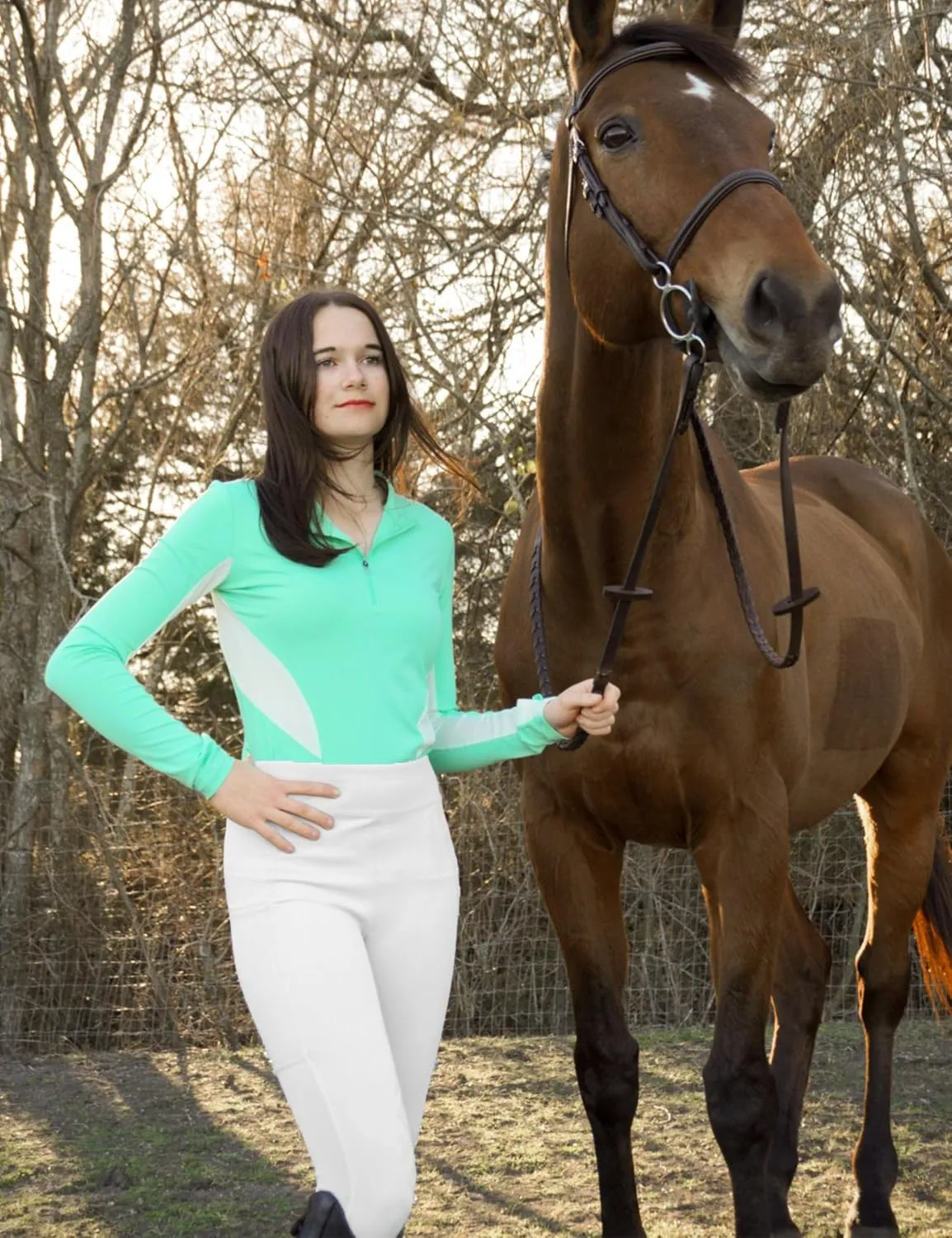 FitsT4 Sports Womens Equestrian Shirts Thumbholes Long Sleeve Horse Riding Shirts Quick Dry UPF50  Riding Top Half Zip