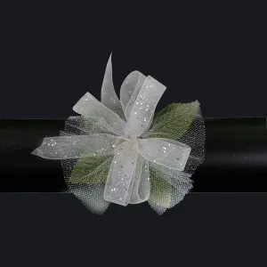 Floral Accessories - Fair Lady Premade Corsage Wristlet, White/silver, Miscellaneous, 1 Piece