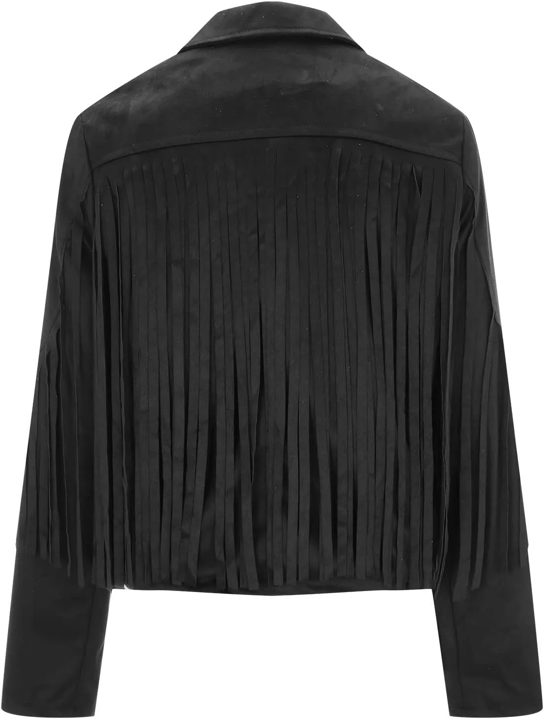 Fringe Coat for Women Solid Color Lapel Faux Suede Leather Cowboy Style Jacket Long Sleeve Tassels Cardigan Tops