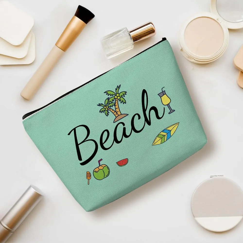Funny Beach Makeup Bag, Beach Bag Best Friend Summer Vacation Cosmetic Bag for Women Bridesmaid Bride Sister Girls Trip Favors Weekender Birthday Christmas Bachelorette Party Friendship Gifts Green