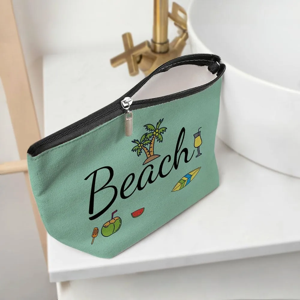 Funny Beach Makeup Bag, Beach Bag Best Friend Summer Vacation Cosmetic Bag for Women Bridesmaid Bride Sister Girls Trip Favors Weekender Birthday Christmas Bachelorette Party Friendship Gifts Green