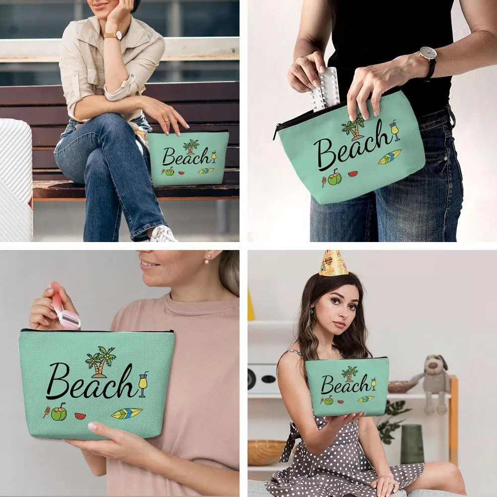 Funny Beach Makeup Bag, Beach Bag Best Friend Summer Vacation Cosmetic Bag for Women Bridesmaid Bride Sister Girls Trip Favors Weekender Birthday Christmas Bachelorette Party Friendship Gifts Green