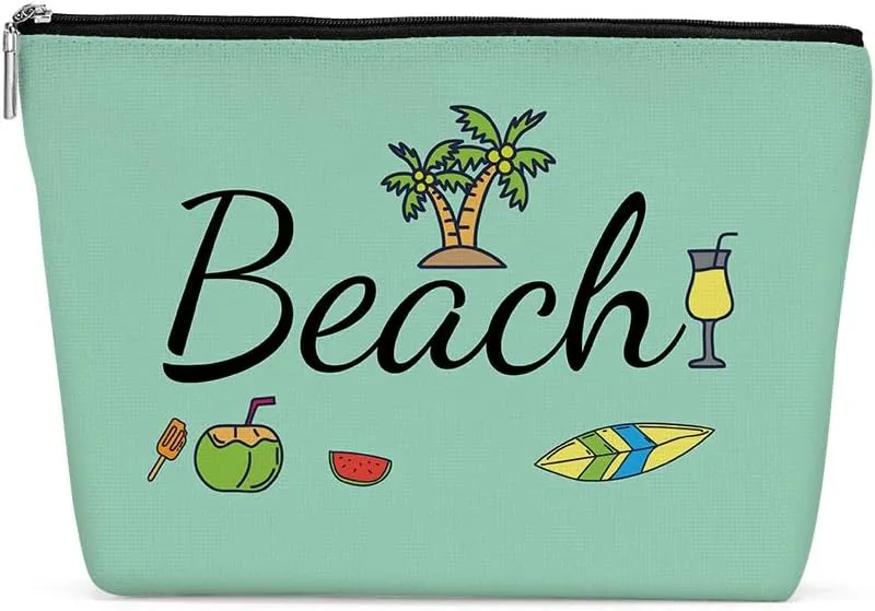 Funny Beach Makeup Bag, Beach Bag Best Friend Summer Vacation Cosmetic Bag for Women Bridesmaid Bride Sister Girls Trip Favors Weekender Birthday Christmas Bachelorette Party Friendship Gifts Green