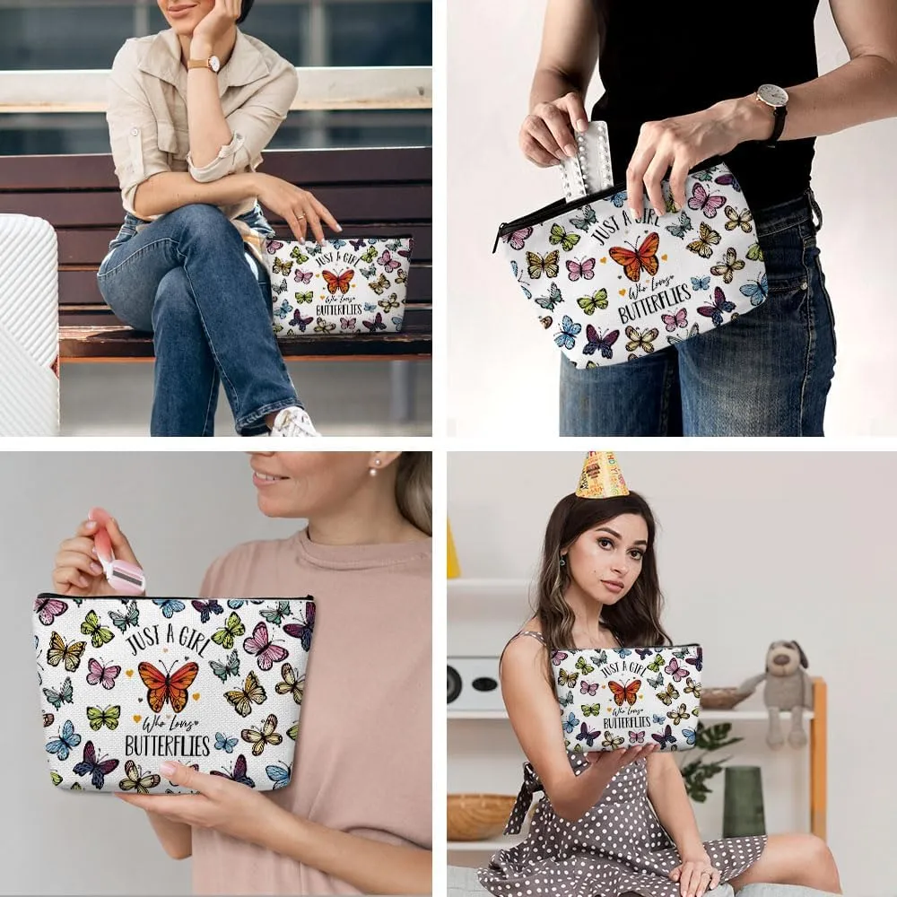 Funny Girl Loves Butterflies Cosmetic Bag for WomenButterfly Gifts for Women, Butterfly LoversCute Butterfly Stuff Makeup Bag Positive Cosmeticcase for Her Bestie Birthday Friendship Christmas