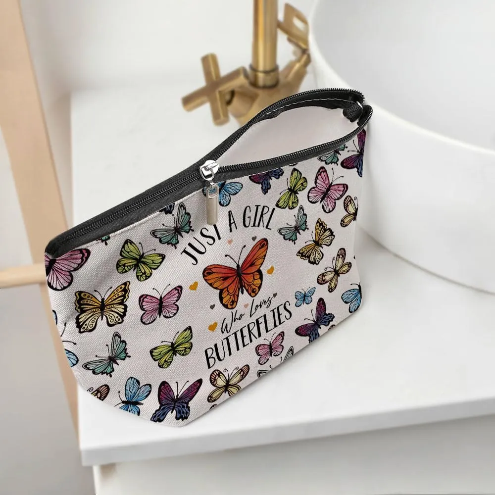 Funny Girl Loves Butterflies Cosmetic Bag for WomenButterfly Gifts for Women, Butterfly LoversCute Butterfly Stuff Makeup Bag Positive Cosmeticcase for Her Bestie Birthday Friendship Christmas