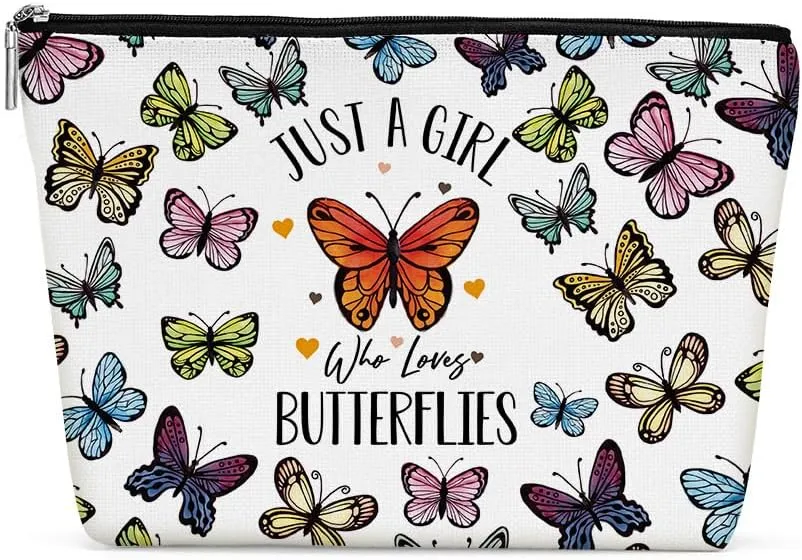 Funny Girl Loves Butterflies Cosmetic Bag for WomenButterfly Gifts for Women, Butterfly LoversCute Butterfly Stuff Makeup Bag Positive Cosmeticcase for Her Bestie Birthday Friendship Christmas