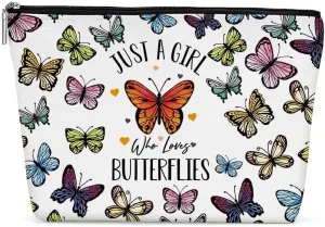 Funny Girl Loves Butterflies Cosmetic Bag for WomenButterfly Gifts for Women, Butterfly LoversCute Butterfly Stuff Makeup Bag Positive Cosmeticcase for Her Bestie Birthday Friendship Christmas