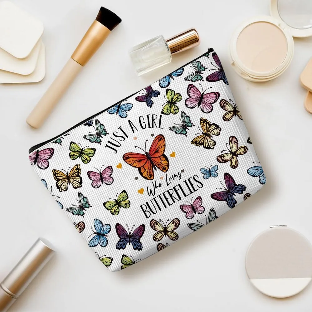 Funny Girl Loves Butterflies Cosmetic Bag for WomenButterfly Gifts for Women, Butterfly LoversCute Butterfly Stuff Makeup Bag Positive Cosmeticcase for Her Bestie Birthday Friendship Christmas