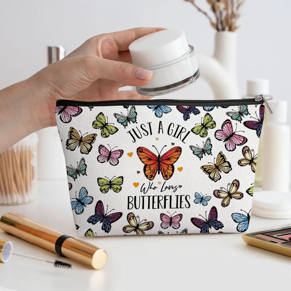 Funny Girl Loves Butterflies Cosmetic Bag for WomenButterfly Gifts for Women, Butterfly LoversCute Butterfly Stuff Makeup Bag Positive Cosmeticcase for Her Bestie Birthday Friendship Christmas