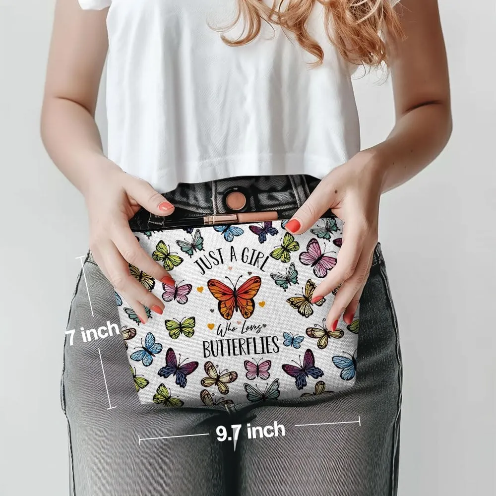 Funny Girl Loves Butterflies Cosmetic Bag for WomenButterfly Gifts for Women, Butterfly LoversCute Butterfly Stuff Makeup Bag Positive Cosmeticcase for Her Bestie Birthday Friendship Christmas