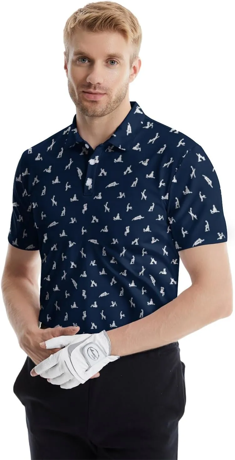 Funny Golf Polos for Men Funny Print Short Sleeve Shirts Quick Dry Polo Shirts Hawaiian Shirt Performance Golf Outfits