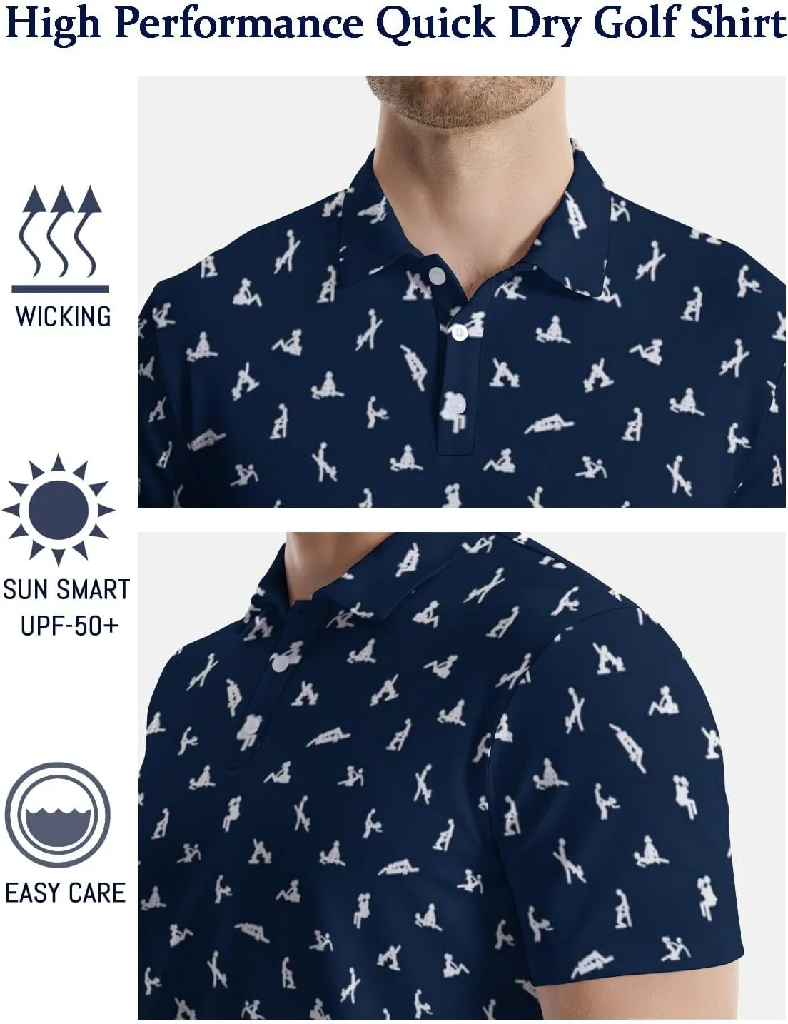 Funny Golf Polos for Men Funny Print Short Sleeve Shirts Quick Dry Polo Shirts Hawaiian Shirt Performance Golf Outfits