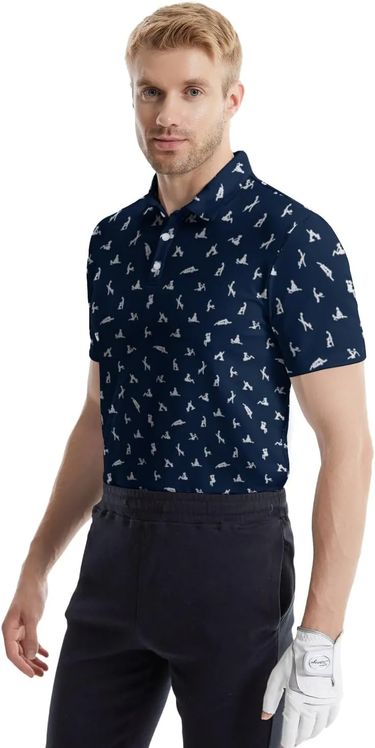 Funny Golf Polos for Men Funny Print Short Sleeve Shirts Quick Dry Polo Shirts Hawaiian Shirt Performance Golf Outfits