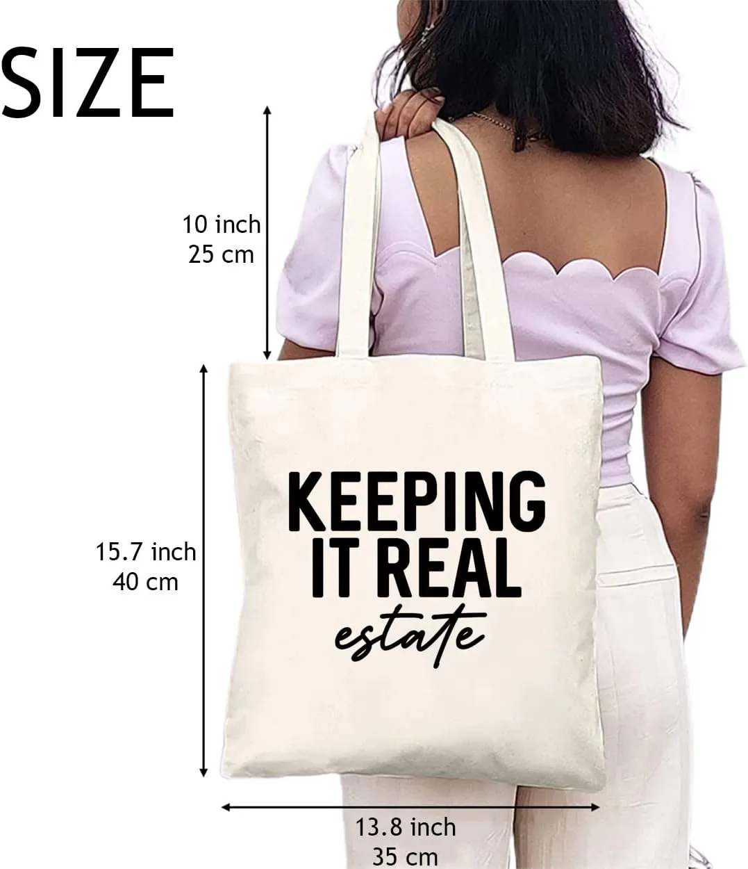 Funny Sayings Canvas Tote Bags for Women Keep It Real Shoulder Bags for Work Reusable Shopping Bags