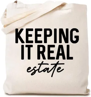 Funny Sayings Canvas Tote Bags for Women Keep It Real Shoulder Bags for Work Reusable Shopping Bags