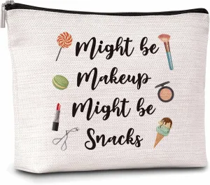 Funny Snacks Makeup Bag For Woman, Might Be Makeup Might Be Snacks Cosmetic Bag, Food Lover Gift Bag, Snacks Makeup Zipper Bag, Birthday Gifts For Family Friends Sister BFF, A32