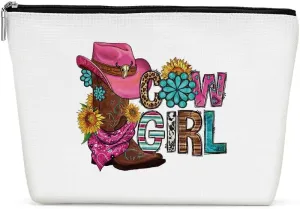 Funny Western Makeup Bag, Western Gifts, Western Accessories for Women, Vintage Cowgirl Sunflower Cosmetic Bag for Women Sister Western Lovers Mom Birthday Christmas Friendship Travel Toiletry Bag