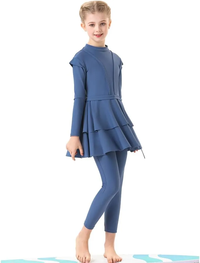 FYMNSI Kids Burkini Swimsuits Girls Baby Modest Muslim Swimwear Long Sleeve Swim Top Pants Hijab 3PCS Bathing Suit Rash Guard
