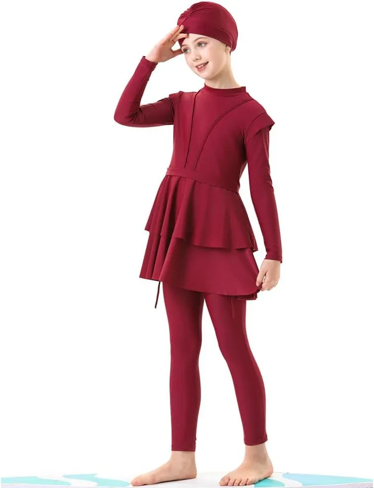 FYMNSI Kids Burkini Swimsuits Girls Baby Modest Muslim Swimwear Long Sleeve Swim Top Pants Hijab 3PCS Bathing Suit Rash Guard
