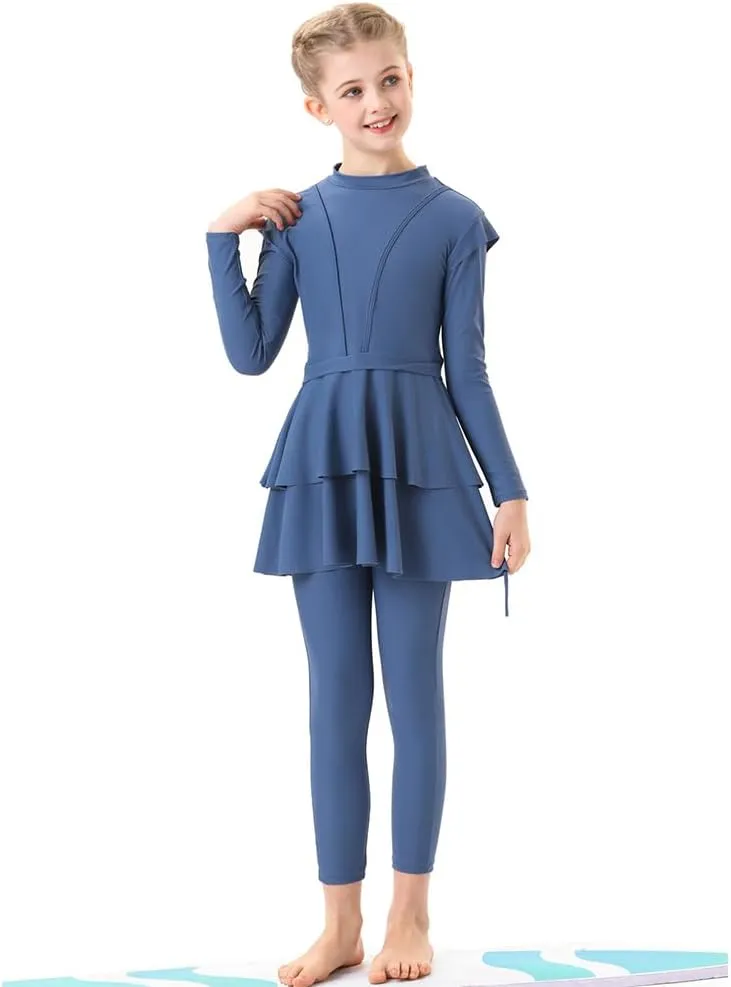 FYMNSI Kids Burkini Swimsuits Girls Baby Modest Muslim Swimwear Long Sleeve Swim Top Pants Hijab 3PCS Bathing Suit Rash Guard