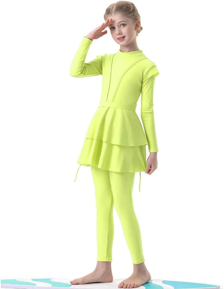 FYMNSI Kids Burkini Swimsuits Girls Baby Modest Muslim Swimwear Long Sleeve Swim Top Pants Hijab 3PCS Bathing Suit Rash Guard