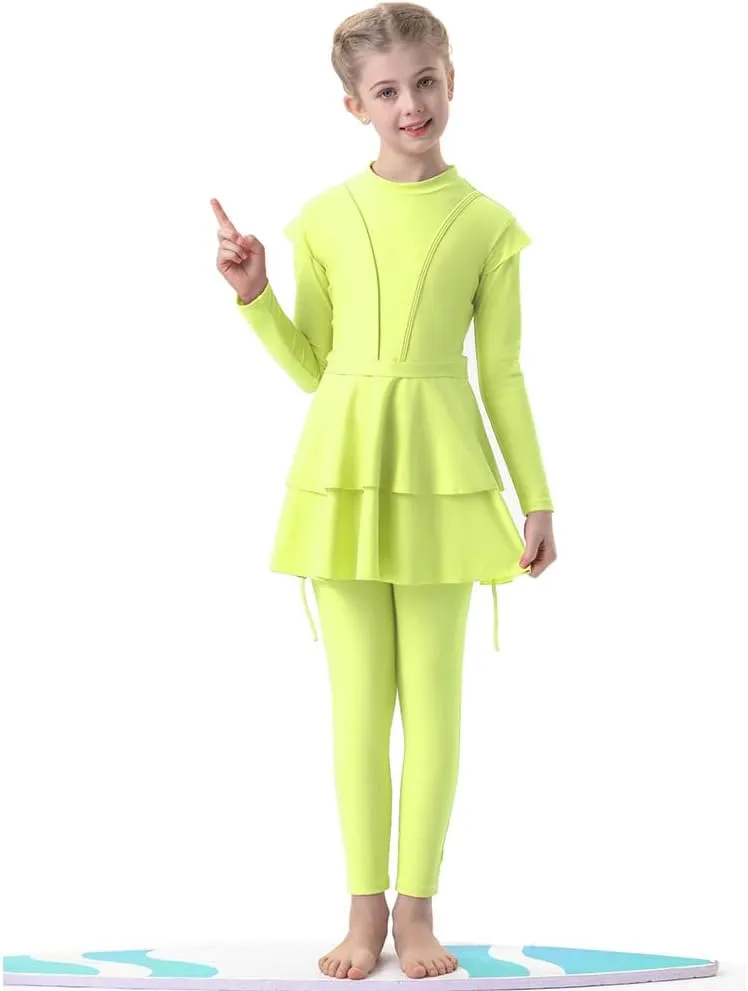 FYMNSI Kids Burkini Swimsuits Girls Baby Modest Muslim Swimwear Long Sleeve Swim Top Pants Hijab 3PCS Bathing Suit Rash Guard
