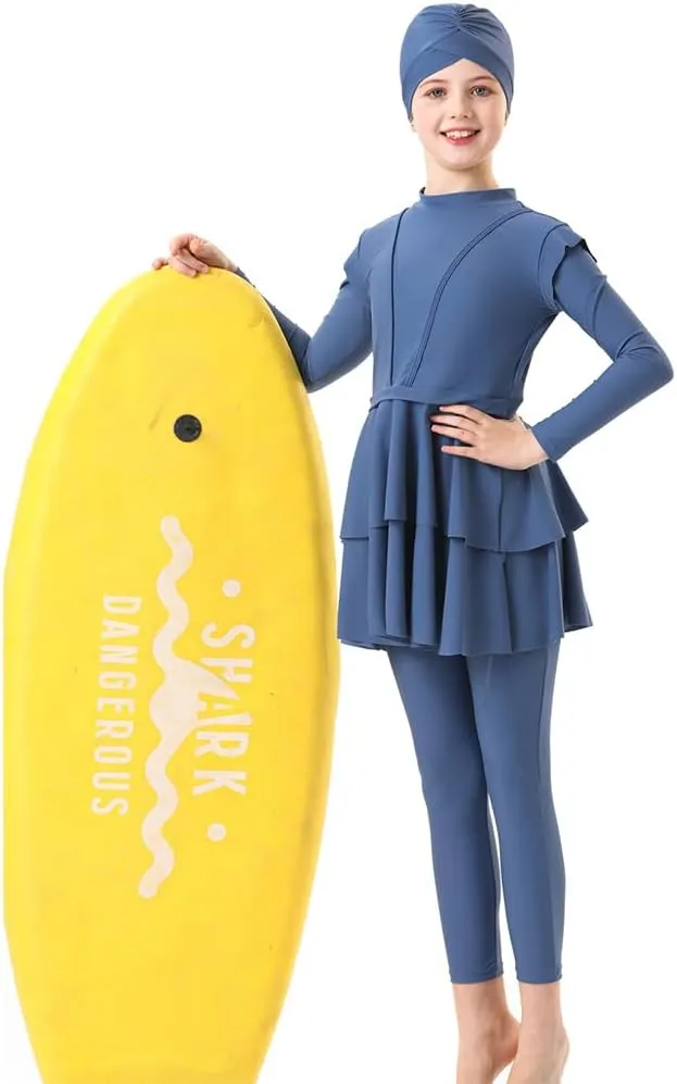 FYMNSI Kids Burkini Swimsuits Girls Baby Modest Muslim Swimwear Long Sleeve Swim Top Pants Hijab 3PCS Bathing Suit Rash Guard