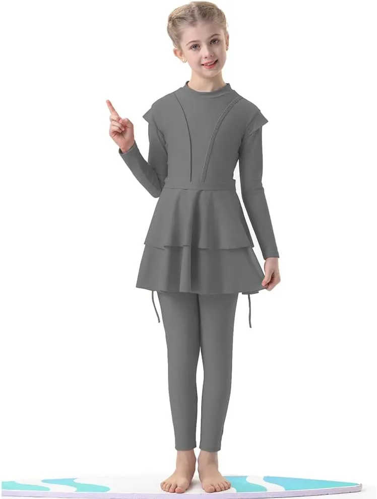 FYMNSI Kids Burkini Swimsuits Girls Baby Modest Muslim Swimwear Long Sleeve Swim Top Pants Hijab 3PCS Bathing Suit Rash Guard