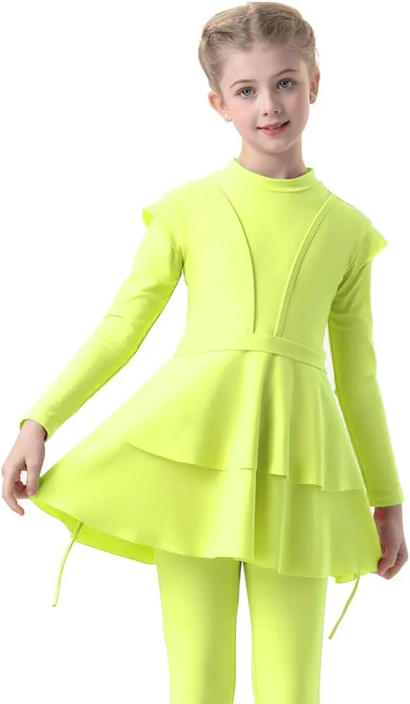 FYMNSI Kids Burkini Swimsuits Girls Baby Modest Muslim Swimwear Long Sleeve Swim Top Pants Hijab 3PCS Bathing Suit Rash Guard