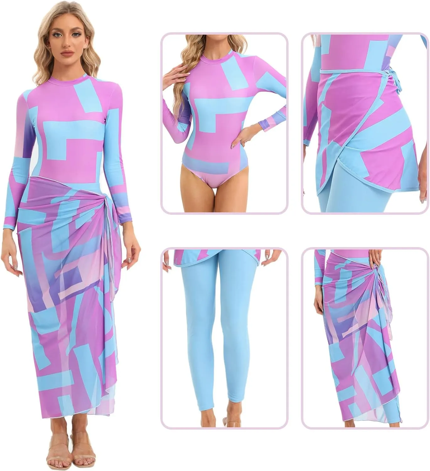 FYMNSI Women Modest Burkini Swimsuits Muslim Swimwear Full Body Islamic Swim Tops Pants Hijab 4 Piece Rash Guard S-XL