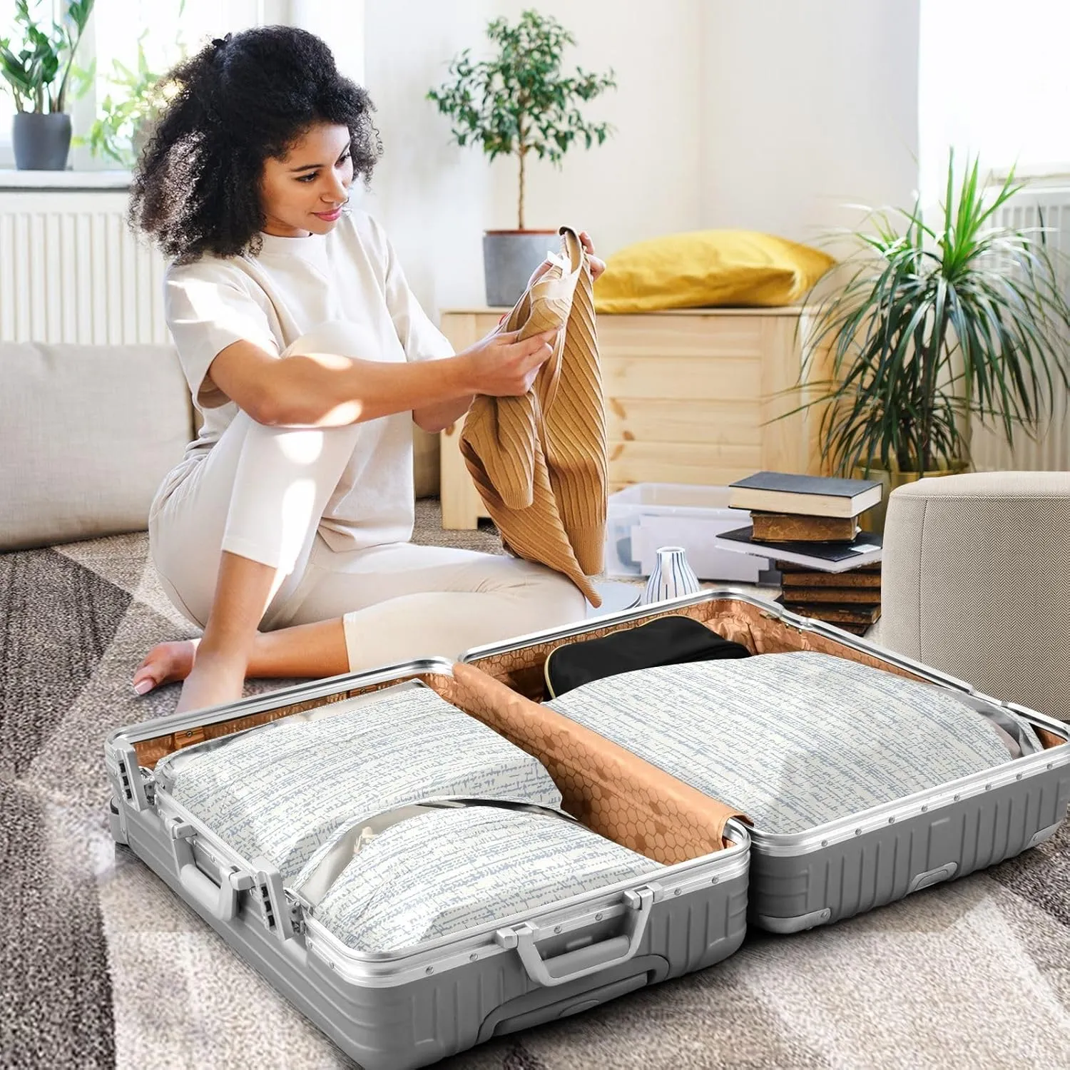 Garment Bag Closet Storage, Luggage Space Saver, Monochrome Stripes, Waterproof, 3 Set Travel Packing Cubes For Suitcases,Organizadores De Maletas Para