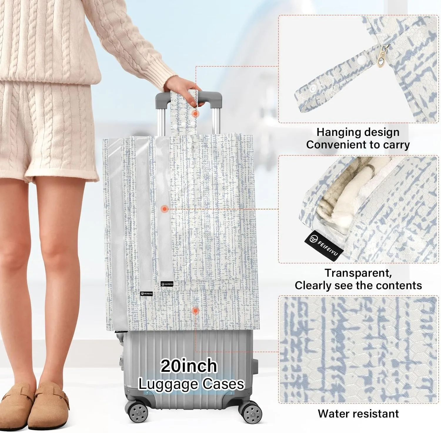 Garment Bag Closet Storage, Luggage Space Saver, Monochrome Stripes, Waterproof, 3 Set Travel Packing Cubes For Suitcases,Organizadores De Maletas Para