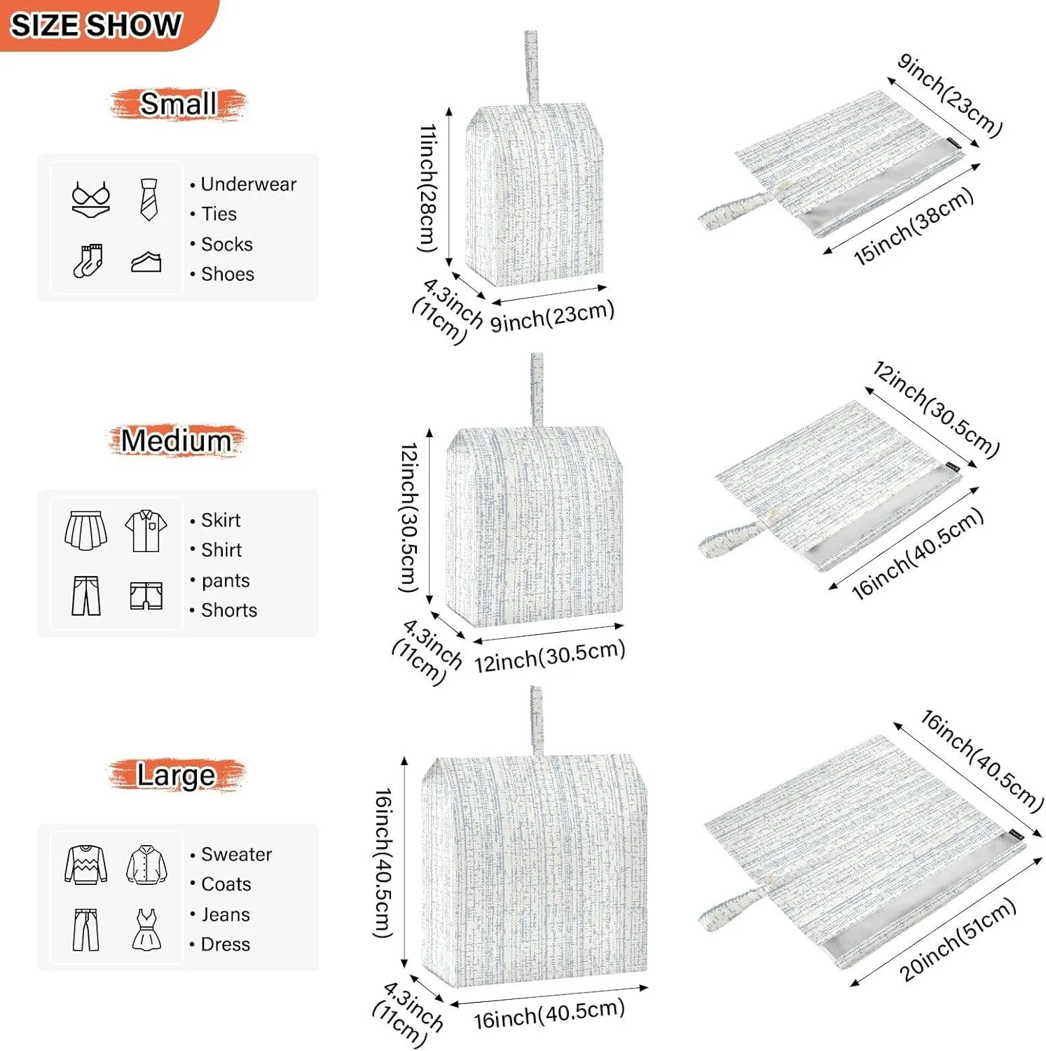 Garment Bag Closet Storage, Luggage Space Saver, Monochrome Stripes, Waterproof, 3 Set Travel Packing Cubes For Suitcases,Organizadores De Maletas Para