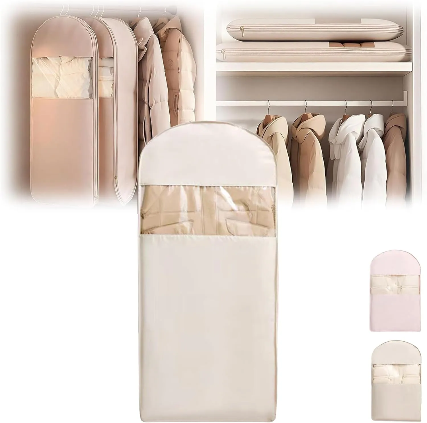 Garment Bags for Hanging Clothes & Travel, Space Saving Hanging Garment Bag with Self Compression Zipper, Coat Hangers Suit Bags for Closet Storage