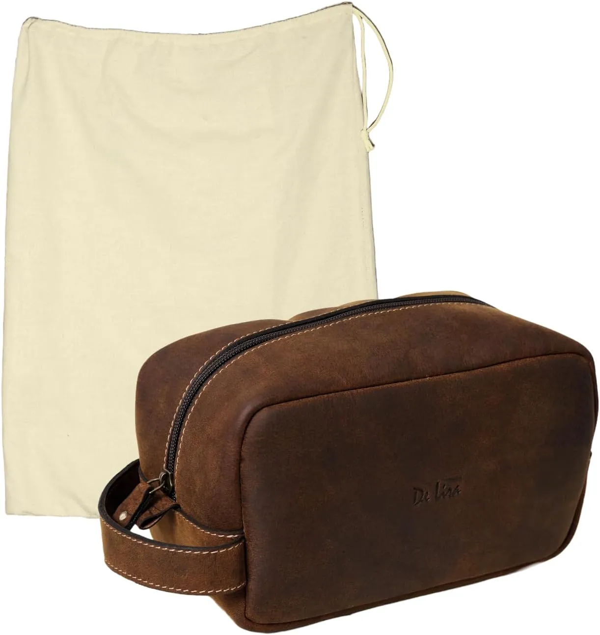 Genuine Leather Accessory Bag - For Cosmetics, Accessories, Shaving, Toiletries and Dopp Kit 9X5X5 inches